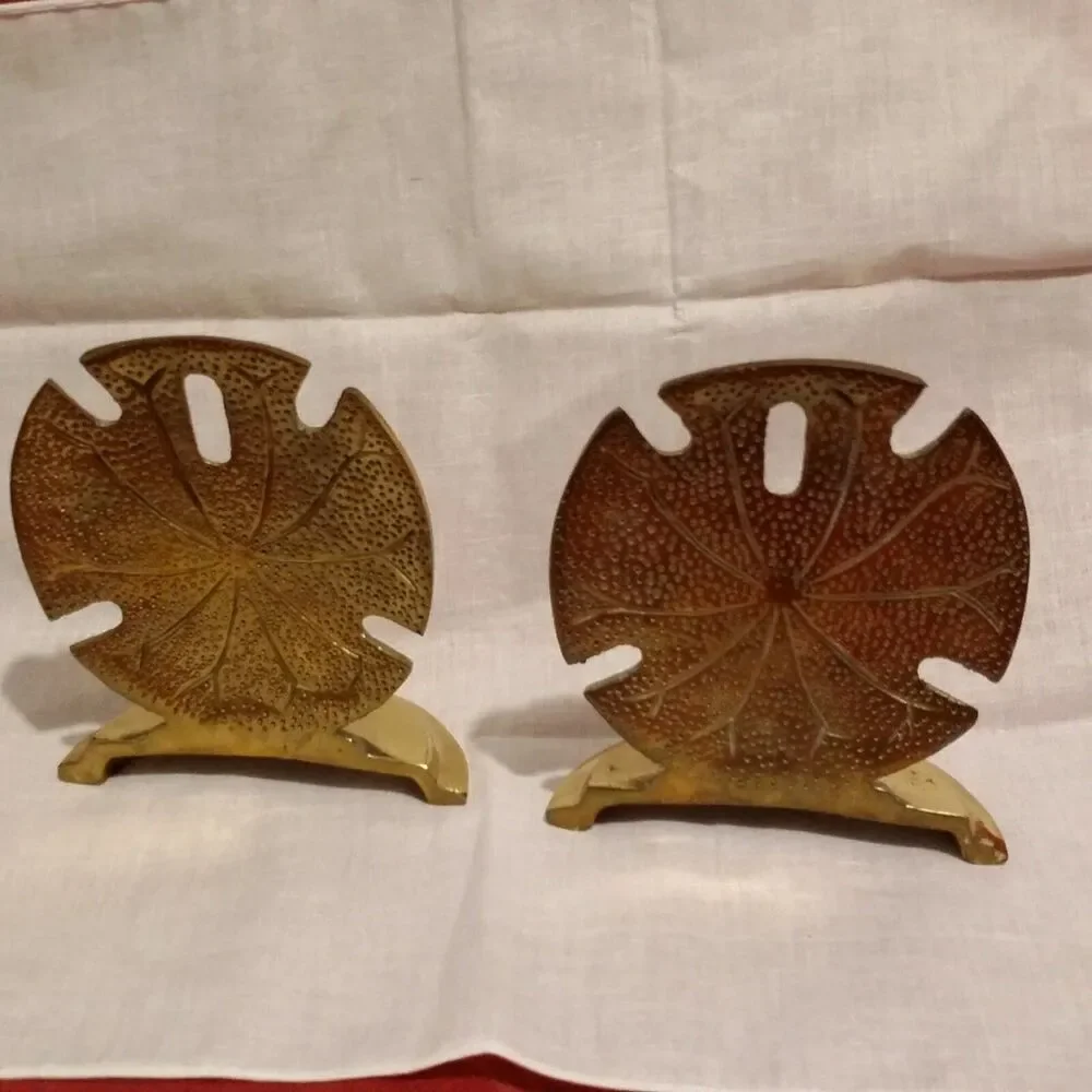 Vtg Brass Gold Sand Dollar Shell Bookends Book Ends Table Beach House Decor 5,5